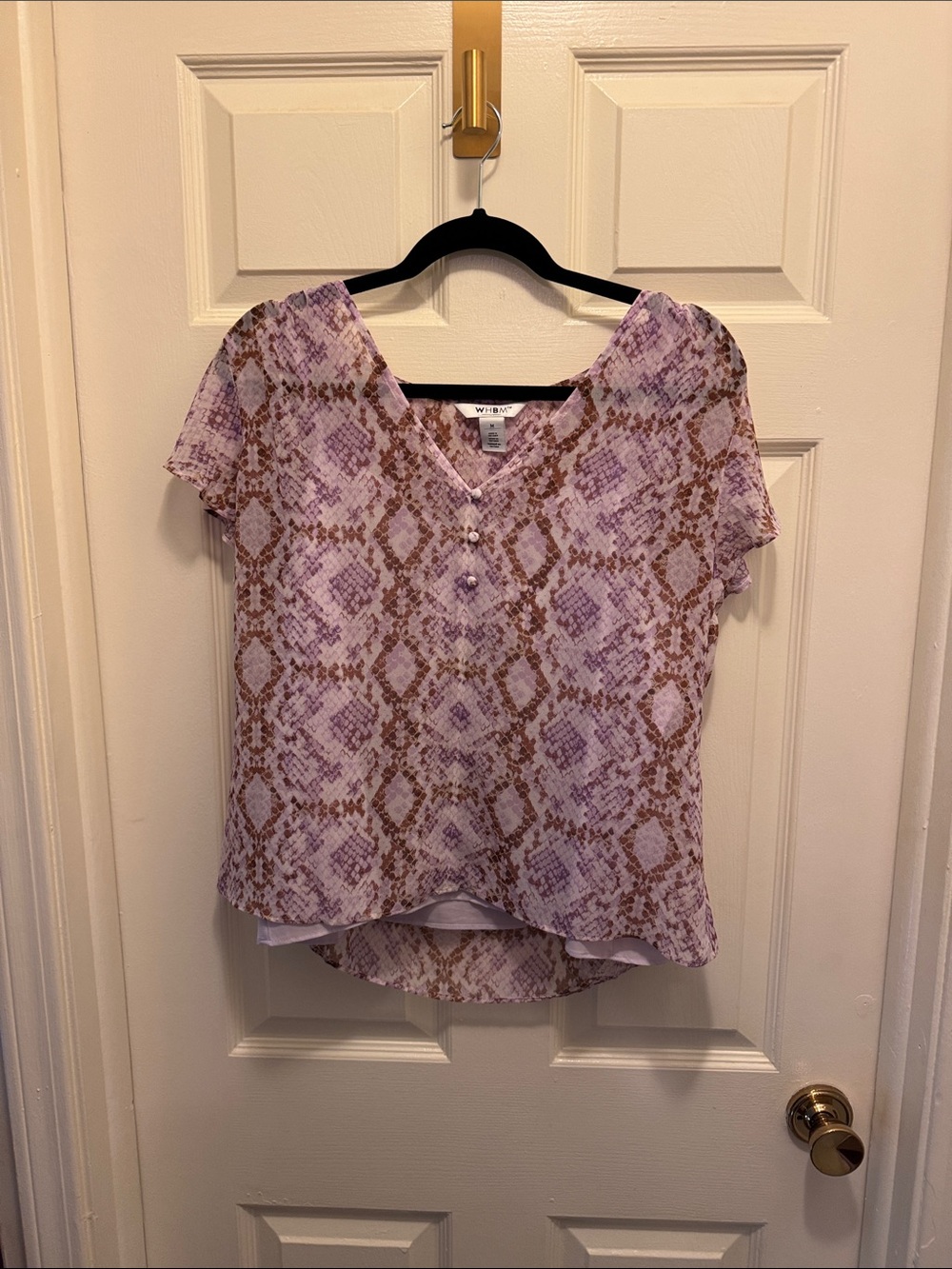 Olive & Oak Lavender and Brown Snake-Print Short Sleeve Blouse
